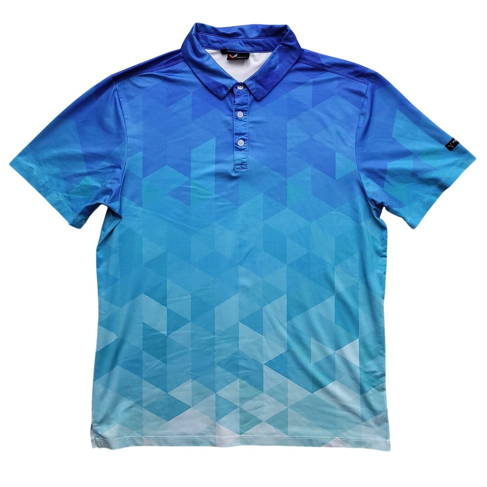 Yatta Golf Polo Shirt Mens L Blue Geometric Performance Stretch Tech